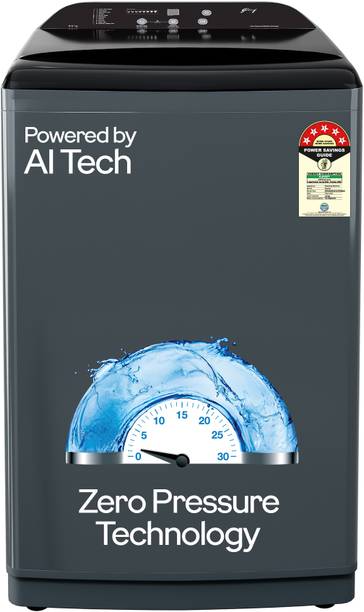 Godrej 8 kg With AI Tech And Zero Pressure (0.02 MPa) Technology With Steel Drum Fully Automatic Top Load Washing Machine Grey, Black