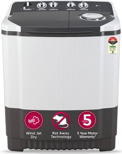 LG 7 kg 5 Star with Wind Jet Dry, Collar Scrubber and Rust Free Plastic Base Semi Automatic Top Load Washing Machine Grey, White