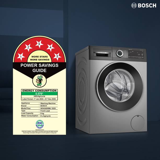 BOSCH 9 kg Fully Automatic Front Load Washing Machine with In-built Heater Silver