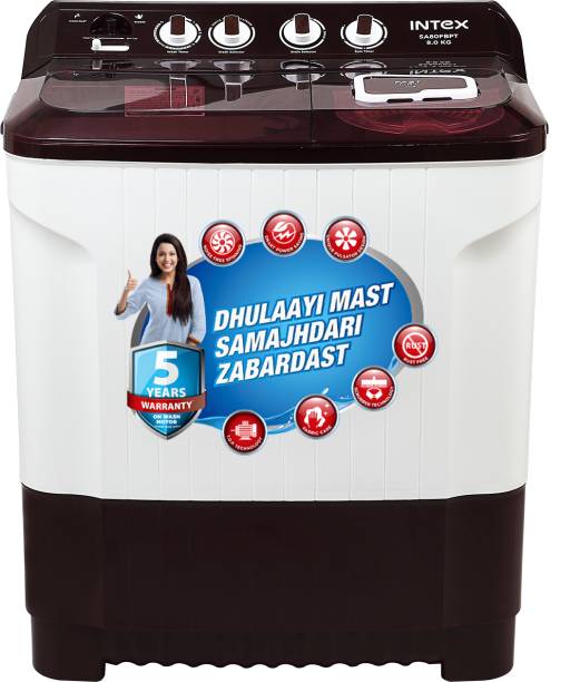 Intex 8 kg With Air Dry Technology, Pulsator Design, Magic Filter Semi Automatic Top Load Washing Machine Maroon, White