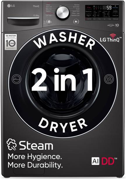 LG 15/8 kg Washer with Dryer Fully Automatic Front Load Washer Dryer with AI Direct Drive Technology, Wi-Fi Enabled, Allergy Removal with Steam & Turbo Wash Ready to Wear Clothes with In-built Heater Black