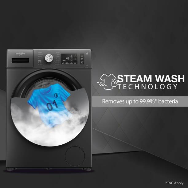 Whirlpool 7 kg 5 Star Inverter 100+ Tough Stains, Steam Technology, Fully Automatic Front Load Washing Machine with In-built Heater Grey