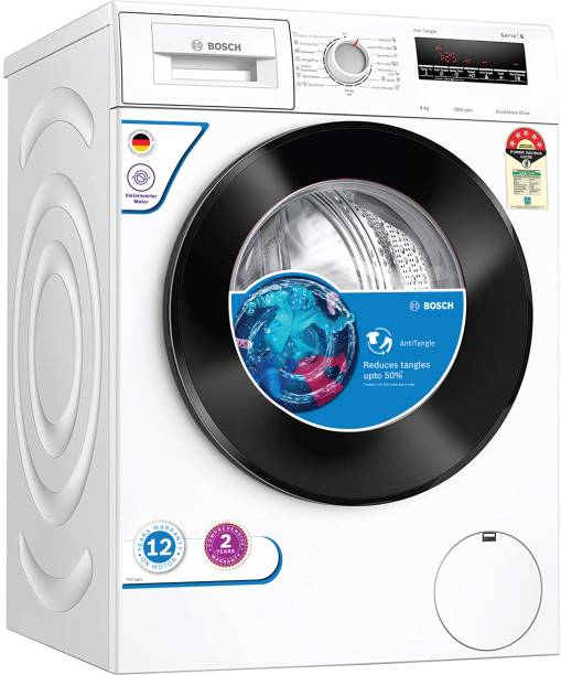 BOSCH 8 kg AntiTangle,AntiVibration,1200RPM Fully Automatic Front Load Washing Machine with In-built Heater White