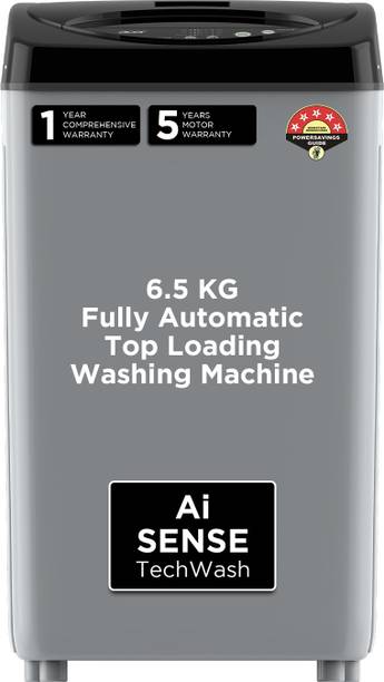 Acer 6.5 kg Quad Wash Series with AiSense, 5 Star Rating, AutoBalance, Hex-Fin Jet Pulsator, SwirlWash Tub, Fully Automatic Top Load Washing Machine Black, Grey