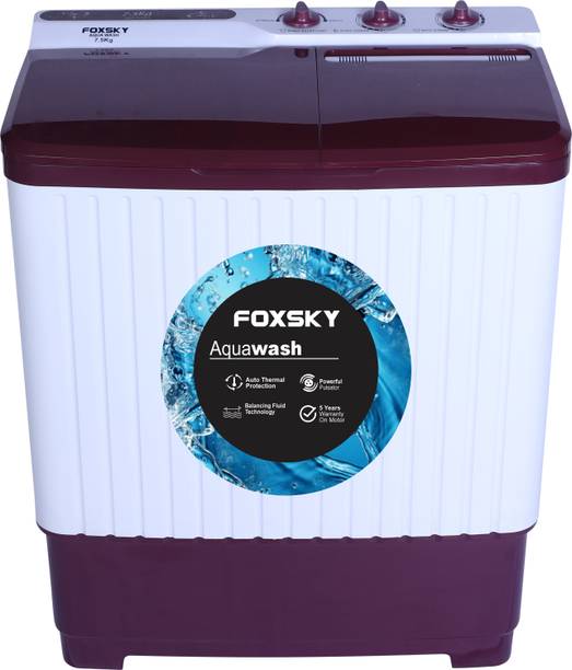 FOXSKY 7.5 kg Semi Automatic Top Load Washing Machine White, Maroon