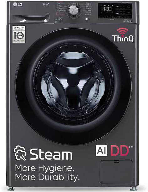 LG 9 kg 5 Star with AI Direct Drive, 6 Motion, Inverter Direct Drive, Steam and Wi-Fi Enabled Fully Automatic Front Load Washing Machine with In-built Heater Black