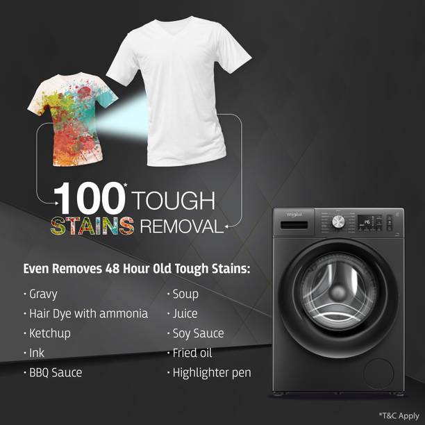 Whirlpool 7 kg 5 Star Inverter 100+ Tough Stains, Steam Technology, Fully Automatic Front Load Washing Machine with In-built Heater Grey