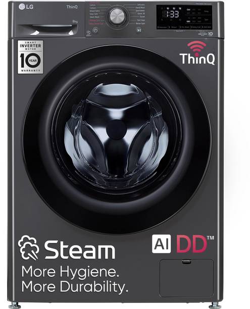 LG 8 kg Wi-Fi Enabled Fully Automatic Front Load Washing Machine with In-built Heater Black, Grey