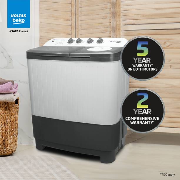 Voltas Beko by A Tata Product 7.5 kg with Fast Dry, Double Waterfall, 5 Wing Pulsator Semi Automatic Top Load Washing Machine Grey