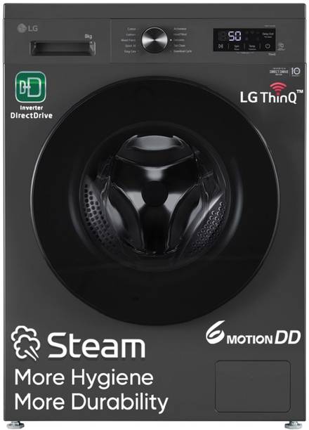 LG 8 kg 5 Star, Inverter Direct Drive Technology, Wi-Fi Enabled, 6 Motion DD, Steam Fully Automatic Front Load Washing Machine with In-built Heater Grey, Black