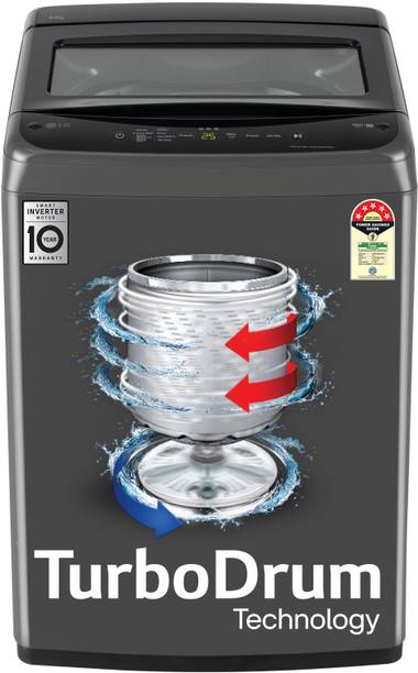LG 8 kg 5 Star, Smart Inverter Technology, TurboDrum, Smart Diagnosis with Soft Closing Door Fully Automatic Top Load Washing Machine Black