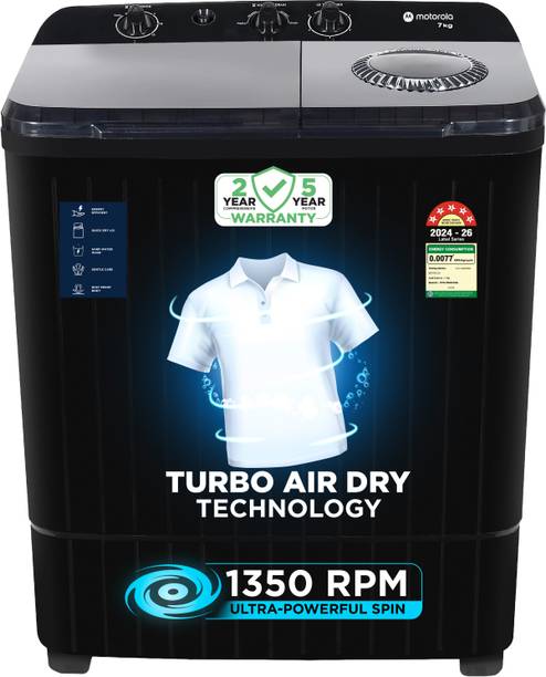 MOTOROLA 7 kg Semi Automatic Top Load Washing Machine Black