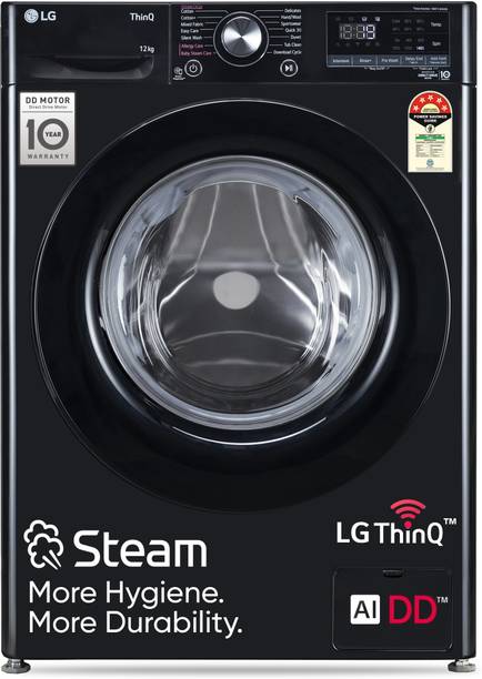 LG 12 kg 5 Star, AI Direct Drive Technology, Wi-Fi Enabled, Steam Wash, Intelligent & Convenient Fabric Care, Allergy Care, Remote Control, In-Built Heater Fully Automatic Front Load Washing Machine w