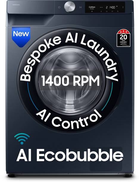Samsung 12 kg 5 Star, AI Control, AI Ecobubble, Super Speed, Wi-Fi, Hygiene Steam, Digital Inverter Motor Fully Automatic Front Load Washing Machine with In-built Heater Black, Blue