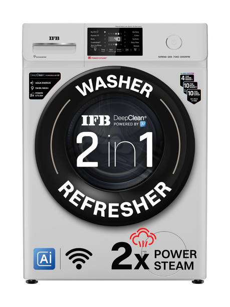 IFB 7 kg with 9 Swirl Wash, 2x Power Steam, 30 Min Steam Refresh Program, Eco Inverter Motor, WiFi Enabled, DeepClean Powered by Ai Fully Automatic Front Load Washing Machine with In-built Heater Grey
