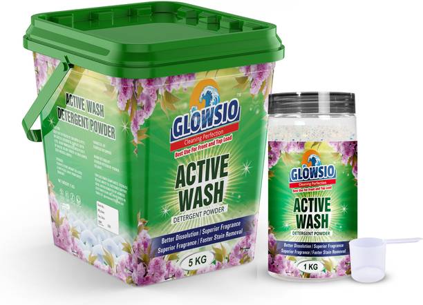 GLOWSIO Active Wash Detergent Powder 5+1 Kg | Free Scoop | Preserve Shine, Easy Dissolve Detergent Powder 6 kg