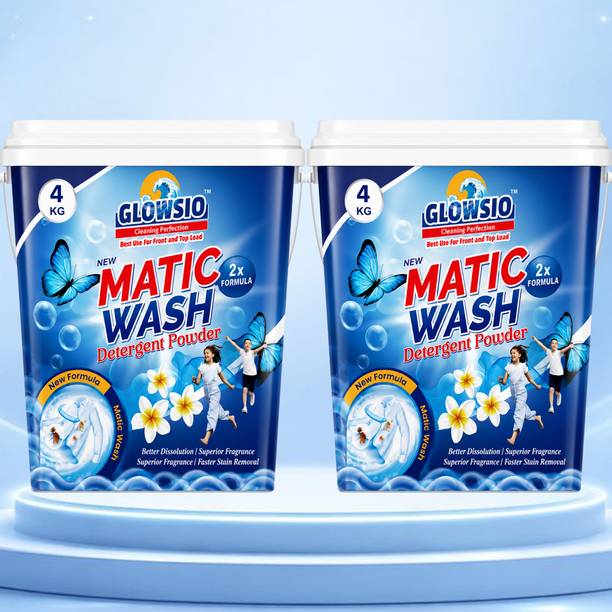 GLOWSIO NEW MATIC WASH Detergent Powder 4+4Kg | Dissolves Easily, Color Safe(B8) Detergent Powder (Active Fresh)