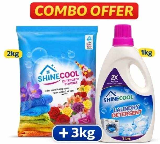 SHINECOOL 2kg Detergent Powder + 1L Laundry Liquid Combo Detergent Powder (Rose)