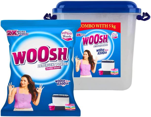 Woosh Detergent Powder (5Kg) + Free 5Kg Container | Powerful Stain Removal Detergent Powder (| Tough on Stains, Gentle on Fabrics Rose & Lavender)