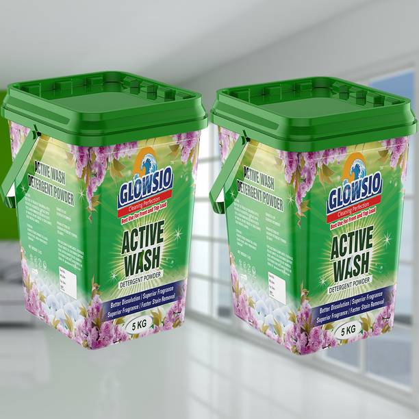 GLOWSIO Staiin Care Detergent Powder 5+5 Kg | Dissolves Easily, Color Safe Detergent Powder (Active Fresh)