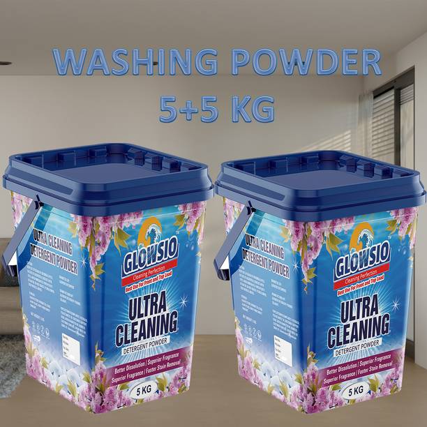 GLOWSIO Super Wash Detergent Powder 5+5 Kg | Free Scoop | Dissolves Easily, Color Safe Detergent Powder (Active Fresh)