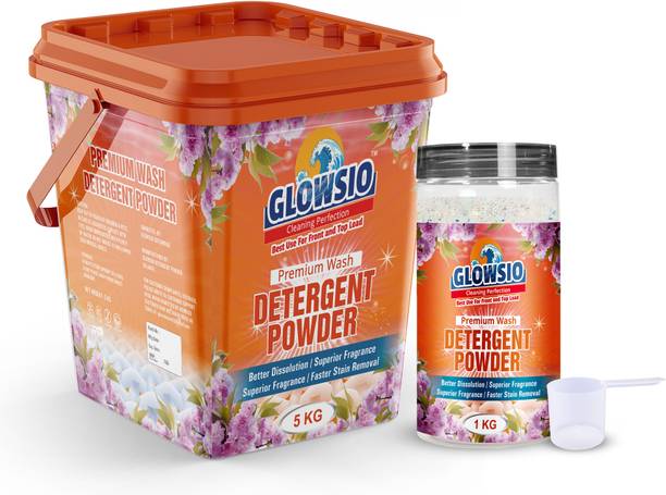 GLOWSIO Premium Wash Detergent Powder 5+1 Kg | Free Scoop, Dissolve Easily, Soft n Shiny Detergent Powder 6 kg