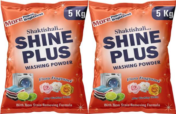 Shaktishali SHINE PLUS Detergent Powder 10 Kg | Double Power | Tough on Stains | Colour-Safe 10 kg Detergent Powder 10 kg