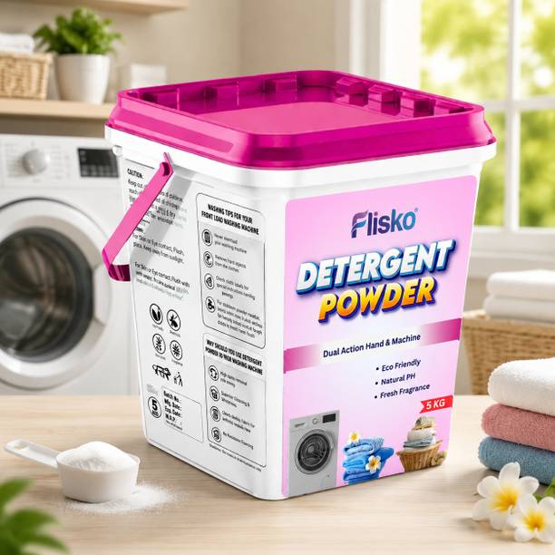 Flisko Eco Friendly Detergent Powder 5KG for Bright Fabrics and Gentle Washing Care Detergent Powder (Fresh)