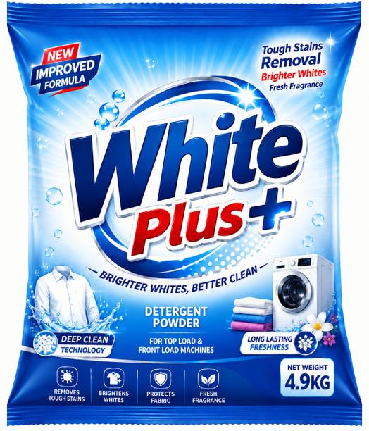 BrightWash White Plus Detergent Powder 4.9 kg | Tough Stain Removal & Brighter W