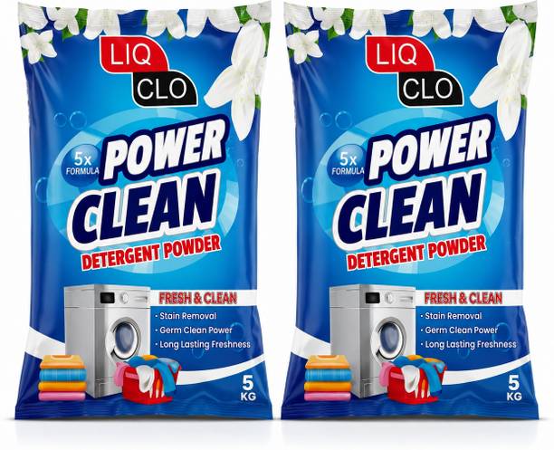 liqclo Power Clean Detergent Powder 5 KG Pack of 2 – Fresh & Clean Detergent Pow
