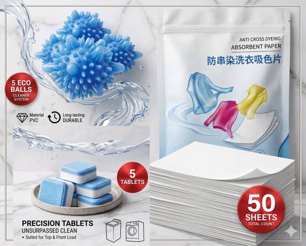 majesty pro GOLD COMBO 50 Easy Dissolve Sheets,5 Eco Balls, 5 Cleaner Tablets Detergent Powder (01)