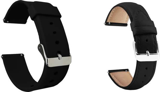 ACM WSM714B20BKBK1318 Pack of 2 Watch Strap Silicone & Leather 20mm for|Gionee Gsw5 Smartwatch (Black) Smart Watch Strap