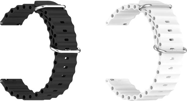 ACM WSM18F22BKWT2331 Pack of 2 Watch Strap Silicone Smart 22mm for Zebronics Zeb-Fit Me Smartwatch (Black/White) Smart Watch Strap
