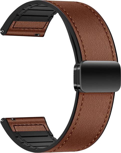 ACM Watch Strap 22mm Leather Magnetic Silicone for Maxima Max Pro Active Smartwatch Brown Smart Watch Strap