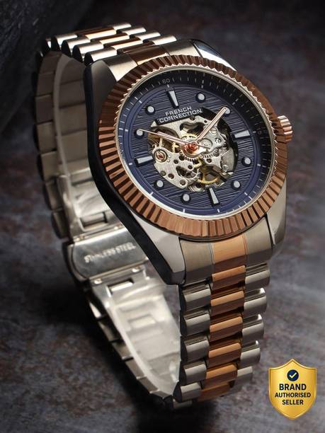 Men's Rose Gold Automatic Watch | Blue Textured Round Dial Analog Watch - For Men FCA12RTM