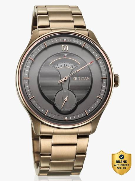 Titan Quartet Grey Dial Brown Stainless Steel Strap Analog Watch  - For Men NT2651WM02,1790876,2651WM02,NU2651WM02,NU1890QM01