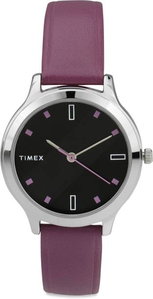 Black Dial Genuine Leather Strap Analog Watch - For Women TWTL10102