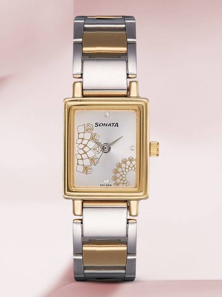 Sonata Silver Dial Silver & Gold Stainless Steel Strap Analog Watch - For Women NT8080BM01,NT1825KM02,NU8080BM01