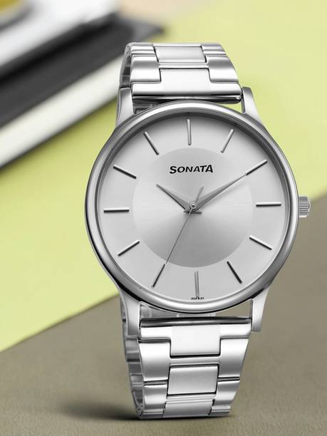 Sonata Aspire Silver Dial Silver Stainless Steel Strap Analog Watch - For Men NT77105SM10W,NU77105SM10W