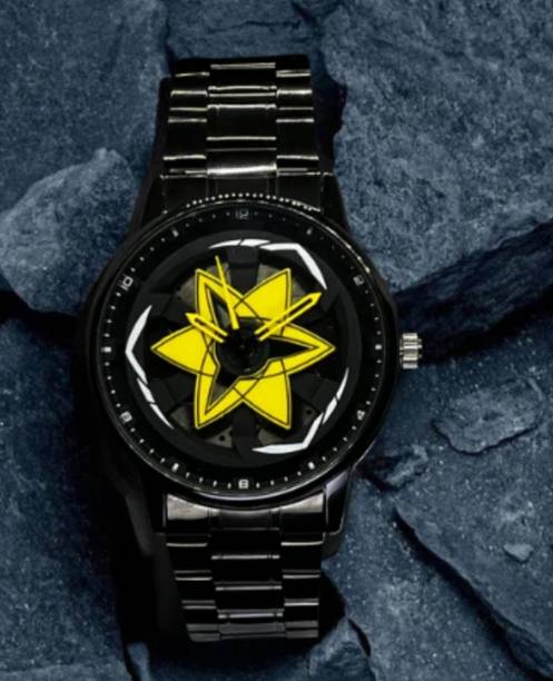 HUNTER HAWK Spinner Dial Yellow Leisure Style TS-081 Star Spinner Dial Rotating Analog Watch Analog Watch  - For Boys