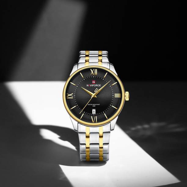 NAVIFORCE NF9272S Black Dial with Silver-Gold Stainless Steel Strap Analog Watch  - For Men
