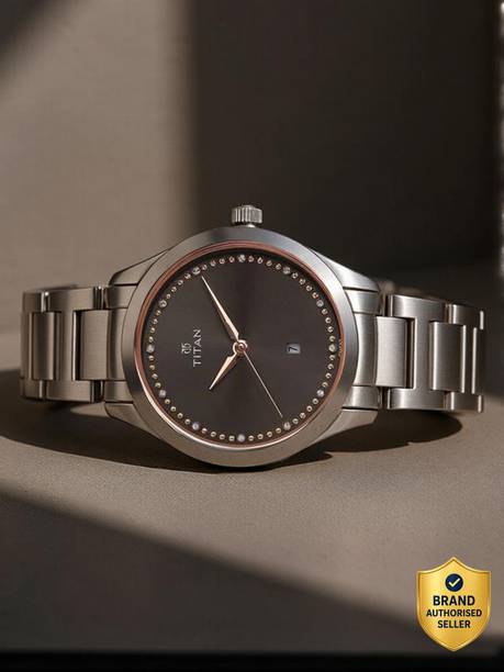 Titan Sparkle With Date Anthracite Dial Silver Stainless Steel Strap Analog Watch  - For Women NT2570SM07,NU2570SM07