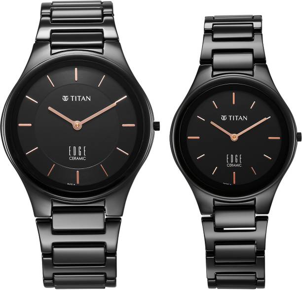 Titan Titan Edge Pair Black Dial Black Ceramic Strap Couple Analog Watch  - For Couple