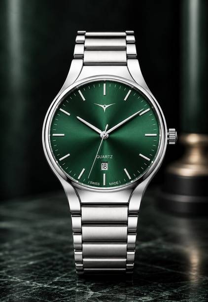 Horologe NSM-43-003 SILVER BLUE DL Men & Boys Analog Wrist Watch with Green Dial Metal Link Bracelet Casual Wear Analog Watch  - For Men