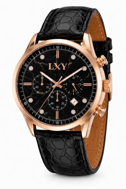 LXY Analog Watch  - For Men Men's Luxury Chronograph Watch – Gold Case, Black Dial, Black Leather Strap