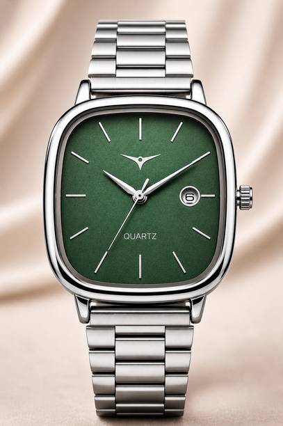 Green Dial Unisex Analog Watch | Rectangle Case | Date Display Analog Watch  - For Men & Women NSM-26-GREEN