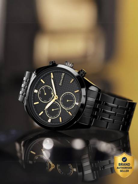 Sonata Magna Quartz Black Round Dial Men's Analog Watch / Analog Watch - For Men 7155NM01,NU7155NM01