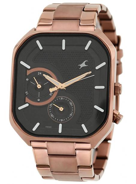 Groove Multifunction Black Dial Metal Strap Guy's Watch with Lume indices Analog Watch - For Men 3321QM02