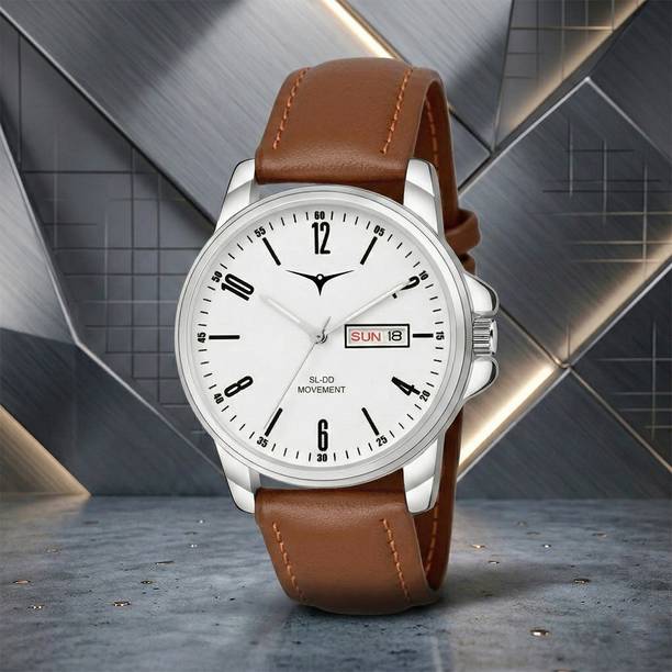 Luxury Men's Analog Watch – Stainless Steel Case Day&Date Analog Watch  - For Men Dat Date Black Color Leather Strap Slim Wrist Watch For Men