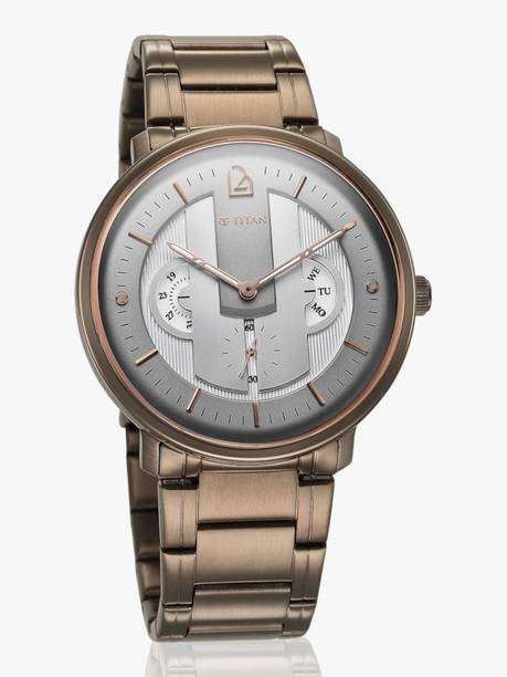 Titan Quartet Multifunction Grey Dial Taupe Brown SS Strap Analog Watch - For Men NT1882QM01